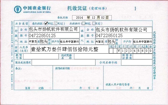 中国农业银行托收凭证模板