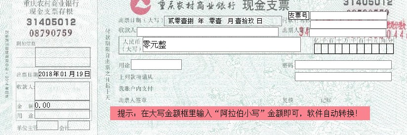 重庆农村商业银行现金支票套打模板